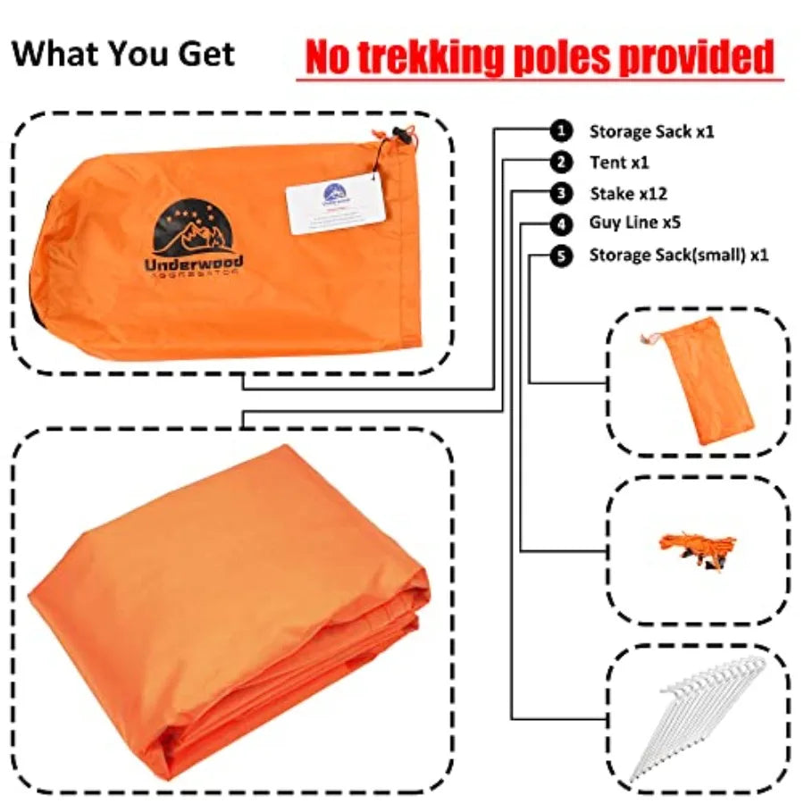 1 Person Trekking Pole Tent for Backpacking - Ultralight Backpacking Tent, Waterproof Hiking Tent for Camping, Lightweight Camp