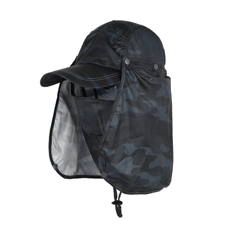 Men Summer Sun Hat Fishing Cap Women Neck Face Sunscreen Flap UV Protector Quick-Drying Removable Face Mask Ear Neck Cover Caps