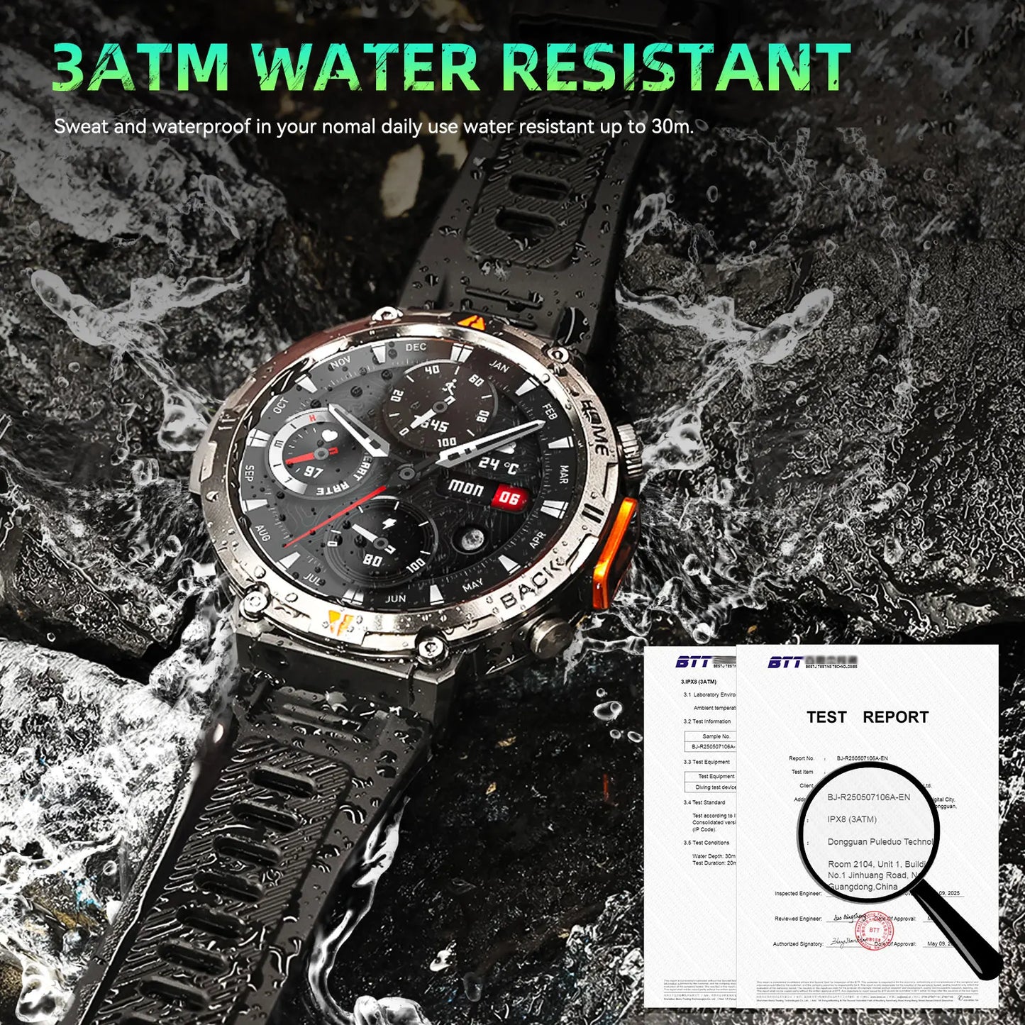 EIGIIS 2025 New Military GPS Smart Watches for Men with LED Flashlight Activity Heart Rate Tracker Big Battery 3ATM Waterproof