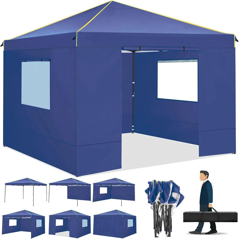 10x10ft Pop Up Canopy Gazebo Tent Awning With Mesh Window 4 Sidewall Carry Bag 4 Stakes Ropes For Party Event Garden Courtyard