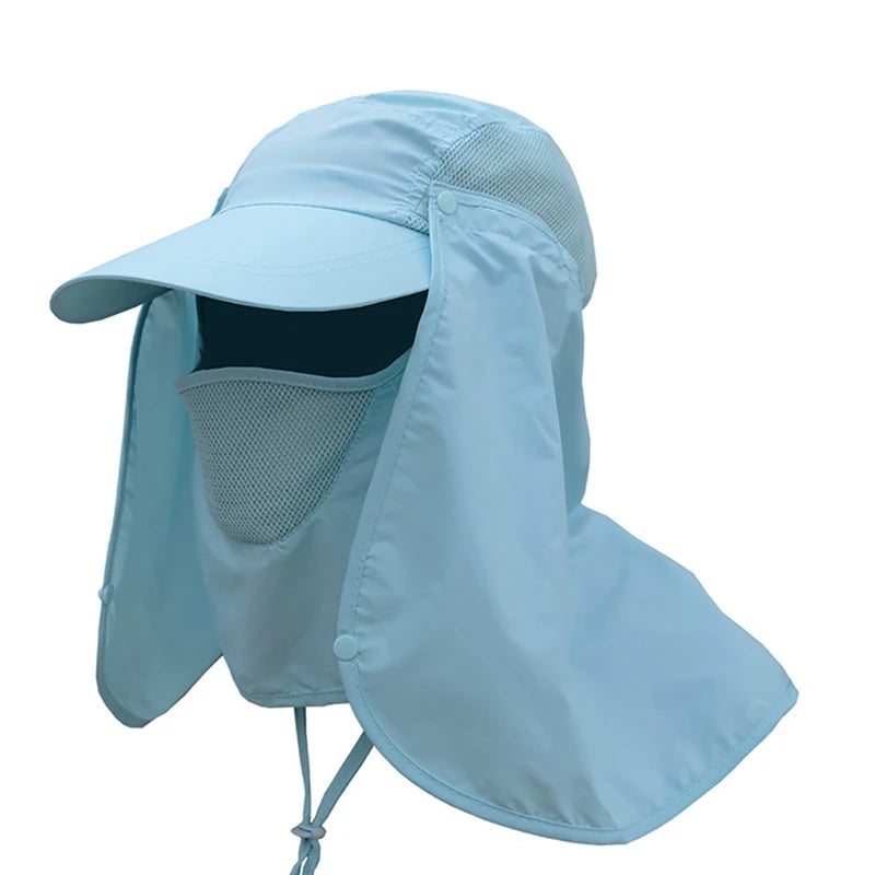 Men Summer Sun Hat Fishing Cap Women Neck Face Sunscreen Flap UV Protector Quick-Drying Removable Face Mask Ear Neck Cover Caps