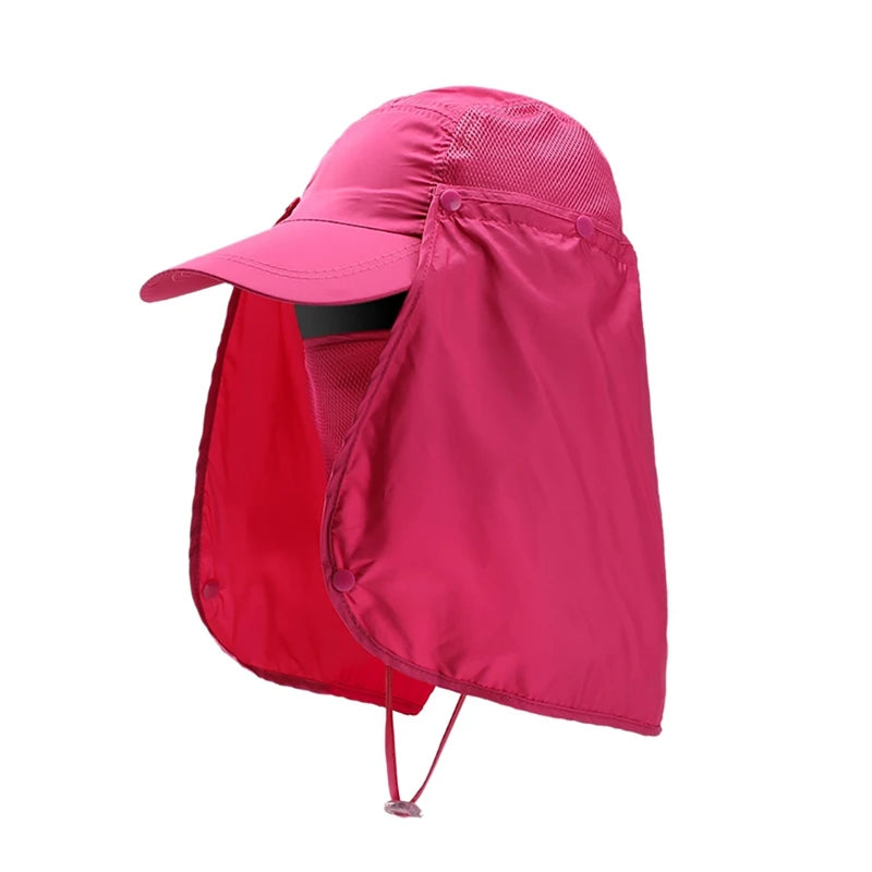 Men Summer Sun Hat Fishing Cap Women Neck Face Sunscreen Flap UV Protector Quick-Drying Removable Face Mask Ear Neck Cover Caps