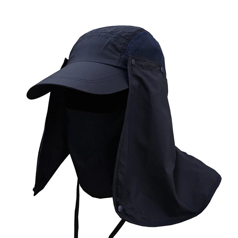 Men Summer Sun Hat Fishing Cap Women Neck Face Sunscreen Flap UV Protector Quick-Drying Removable Face Mask Ear Neck Cover Caps