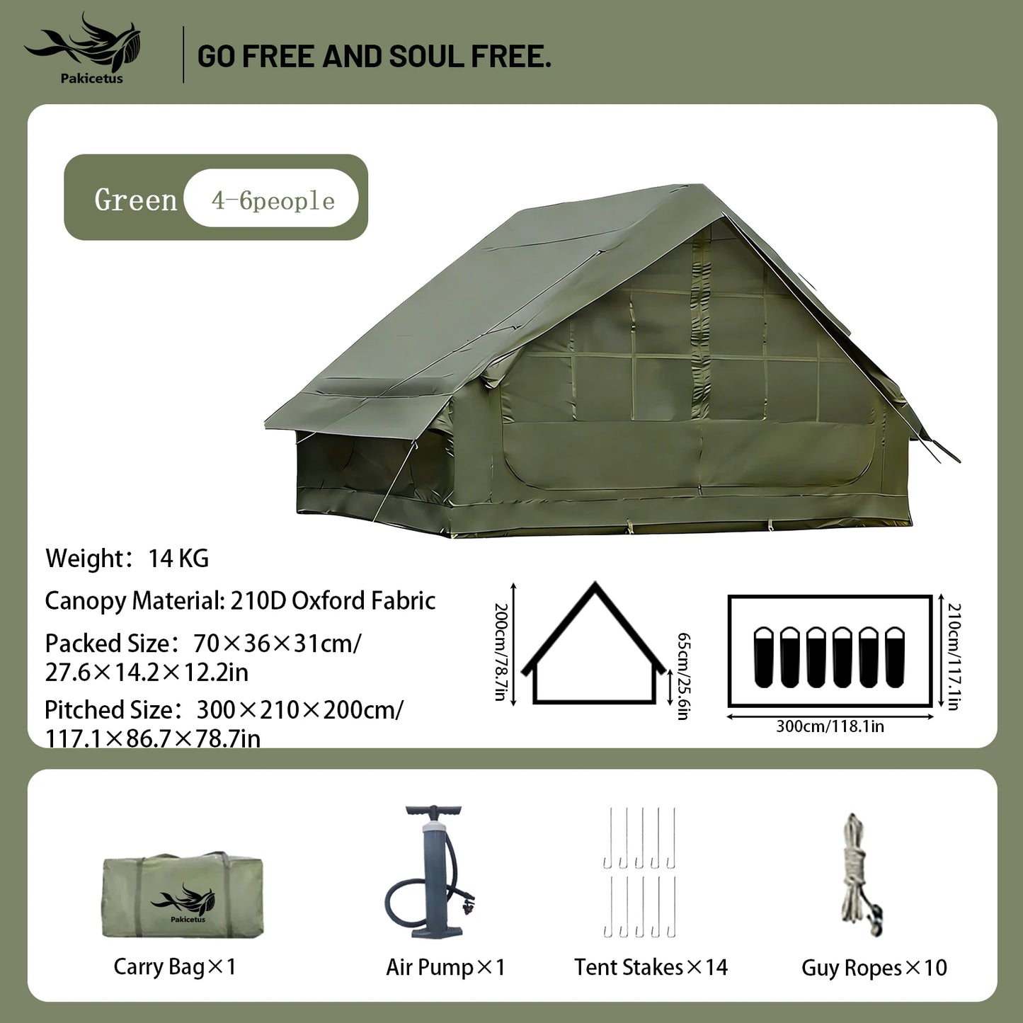 PAKICETUS Large Inflatable Camping Tent with Skylight, Quick Air-Flow & Breathable Mesh Design, Summer Glamping Hot Tents for Ca