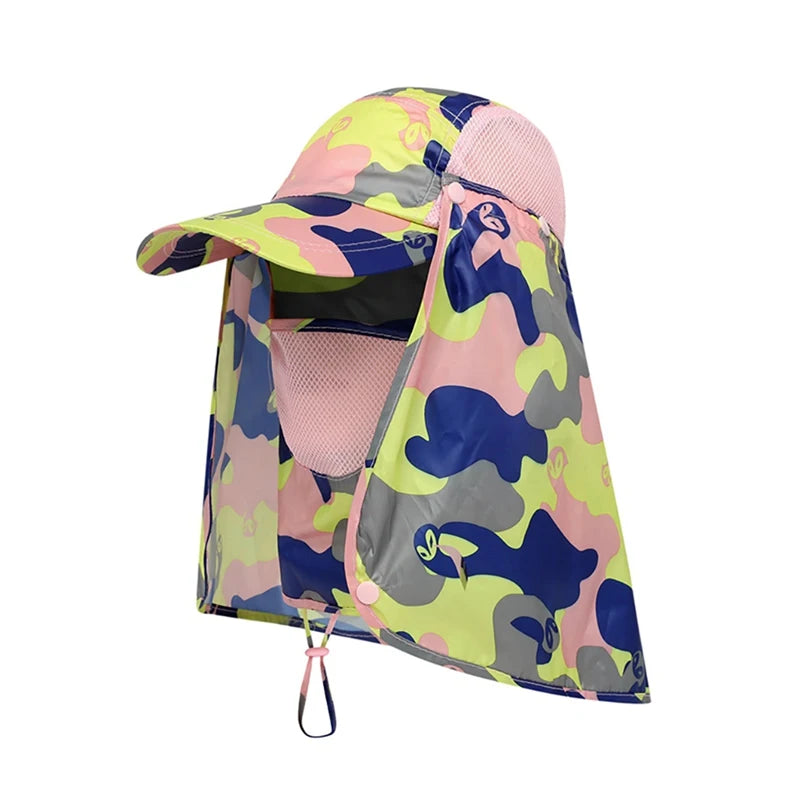 Men Summer Sun Hat Fishing Cap Women Neck Face Sunscreen Flap UV Protector Quick-Drying Removable Face Mask Ear Neck Cover Caps