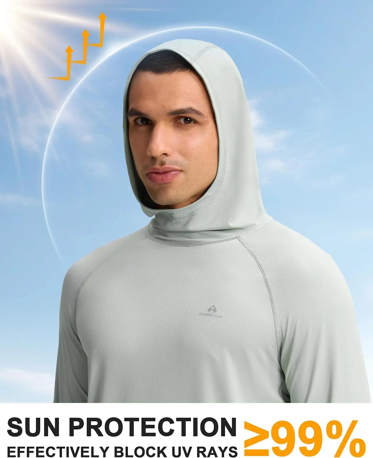 Pioneer Camp Men's UPF 50+ Sun Hoodie Shirt Long Sleeve Quick Dry Rash Guard Thumb Holes Watch Window Fishing Hiking Golf