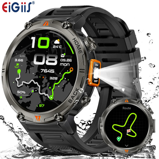 EIGIIS 2025 New Military GPS Smart Watches for Men with LED Flashlight  Activity Heart Rate Tracker Big Battery 3ATM Waterproof