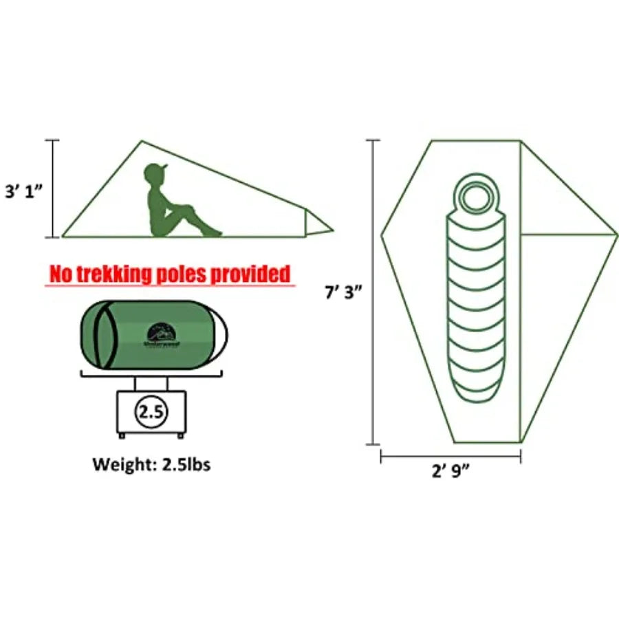 1 Person Trekking Pole Tent for Backpacking - Ultralight Backpacking Tent, Waterproof Hiking Tent for Camping, Lightweight Camp