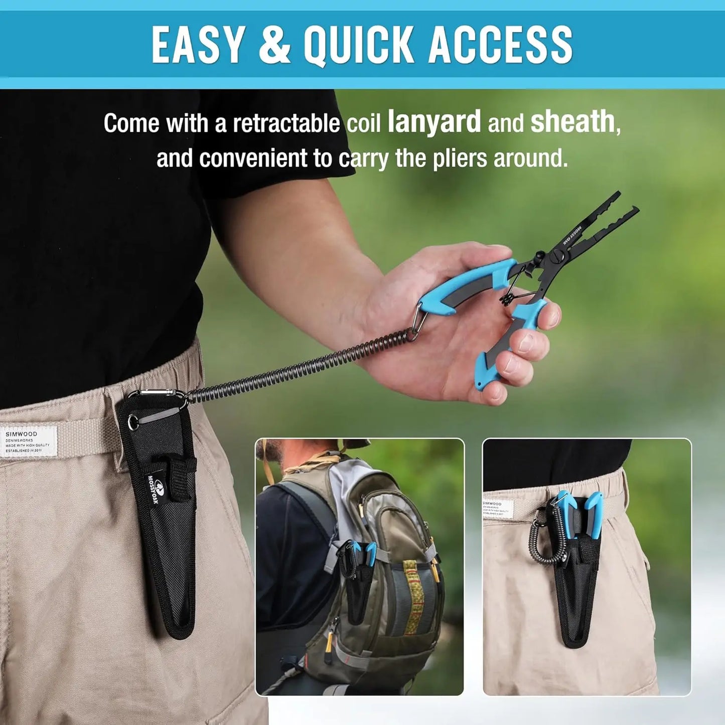 Mossy Oak Fishing Tools Kit- Fishing Plier, Fish Lip Gripper, Multifunctional Fishing Hook Remover with Lanyards Sheath, Saltwater Resistant Fishing Accessories & Equipment, Fishing Gifts for Men