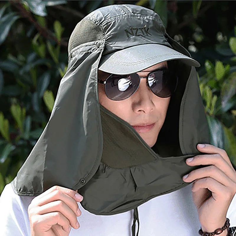 Men Summer Sun Hat Fishing Cap Women Neck Face Sunscreen Flap UV Protector Quick-Drying Removable Face Mask Ear Neck Cover Caps