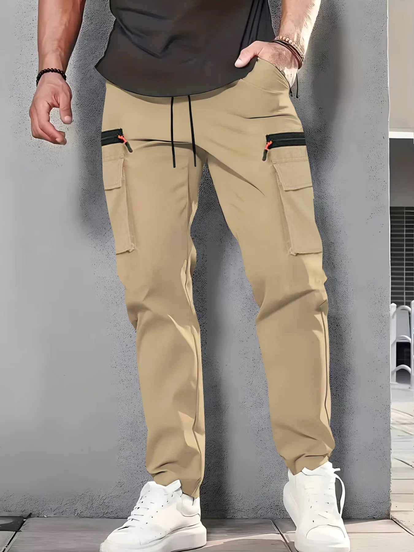 3-piece men's multi pocket work pants, spring and autumn casual sports pants, suitable for mountaineering, outdoor hiking, and travel