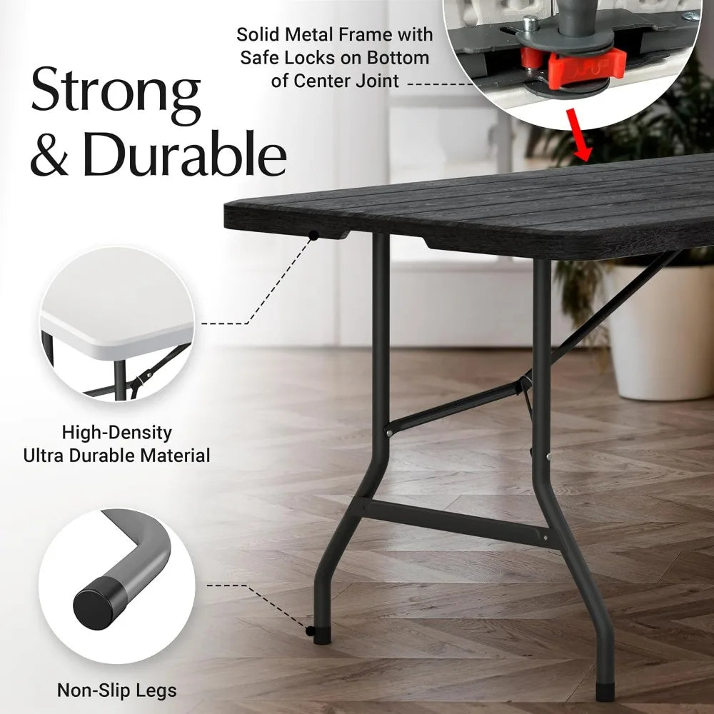 Heavy Duty 6 Feet Folding Table with Steel Legs and Built-In Handle for Parties, Dining, Weddings, Outdoor Events, Camping