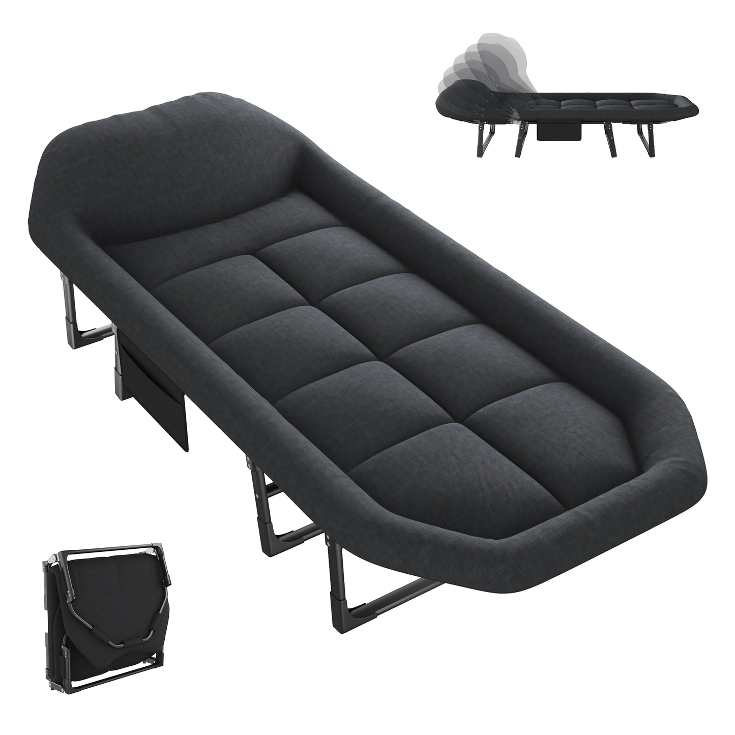 JHK Folding Camping Makeshift Bed with Mattress Lightweight Adjustable Camping Bed Supports 450 lbs Camping Cot with Carry Bag 6 Angle Camping Bed for Camp Outdoor