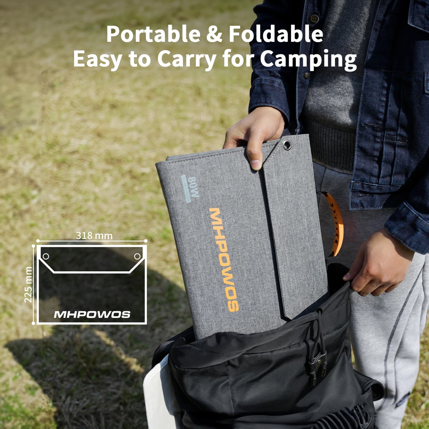 MHPOWOS 80W Foldable Solar Panel Portable Power Supply With 4 Ports (DC/USB-C/2xUSB-A) & 7-in-1 Connector for Emergency Backup