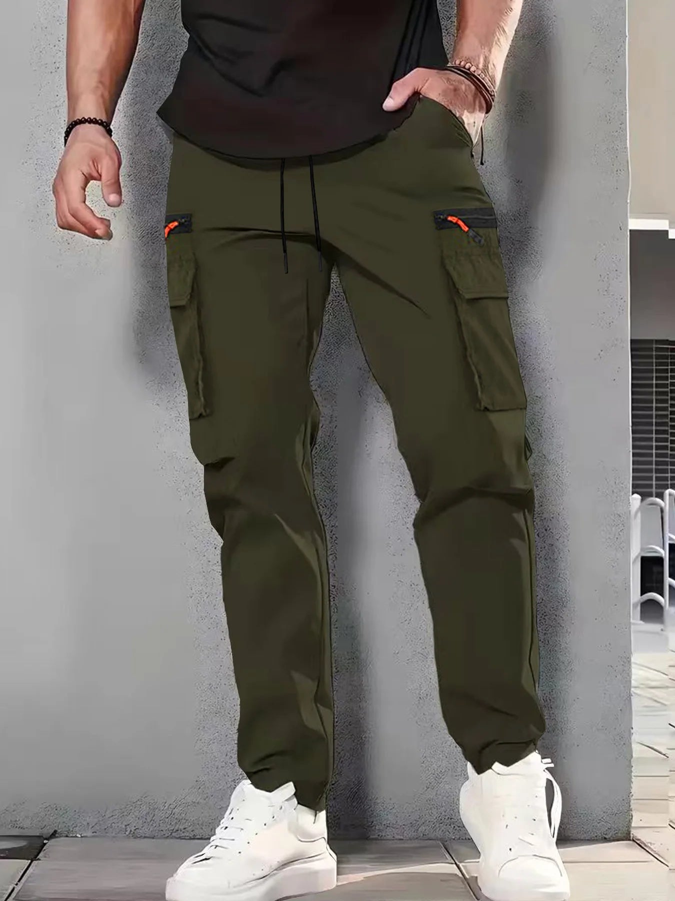 3-piece men's multi pocket work pants, spring and autumn casual sports pants, suitable for mountaineering, outdoor hiking, and travel