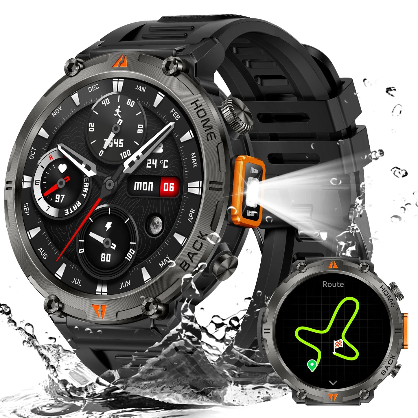 EIGIIS 2025 New Military GPS Smart Watches for Men with LED Flashlight  Activity Heart Rate Tracker Big Battery 3ATM Waterproof