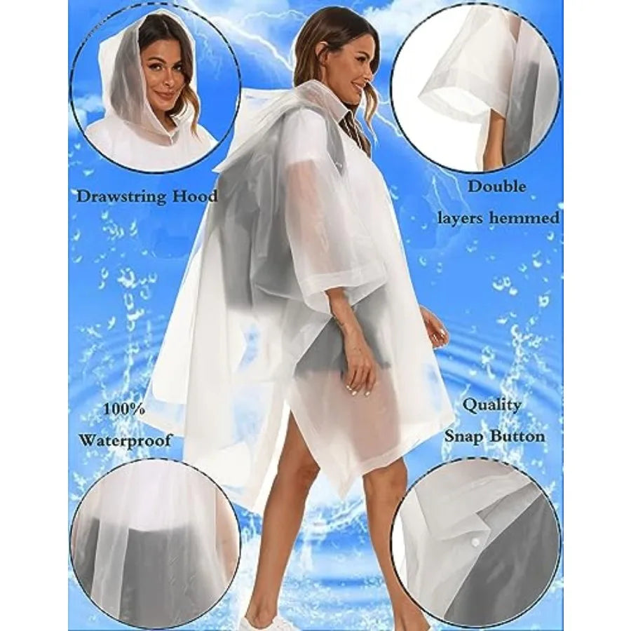 2 Pack Rain Ponchos for Adults Reusable - Raincoats Survival Emergency Heavy Duty Rain Coat with Drawstring Hood