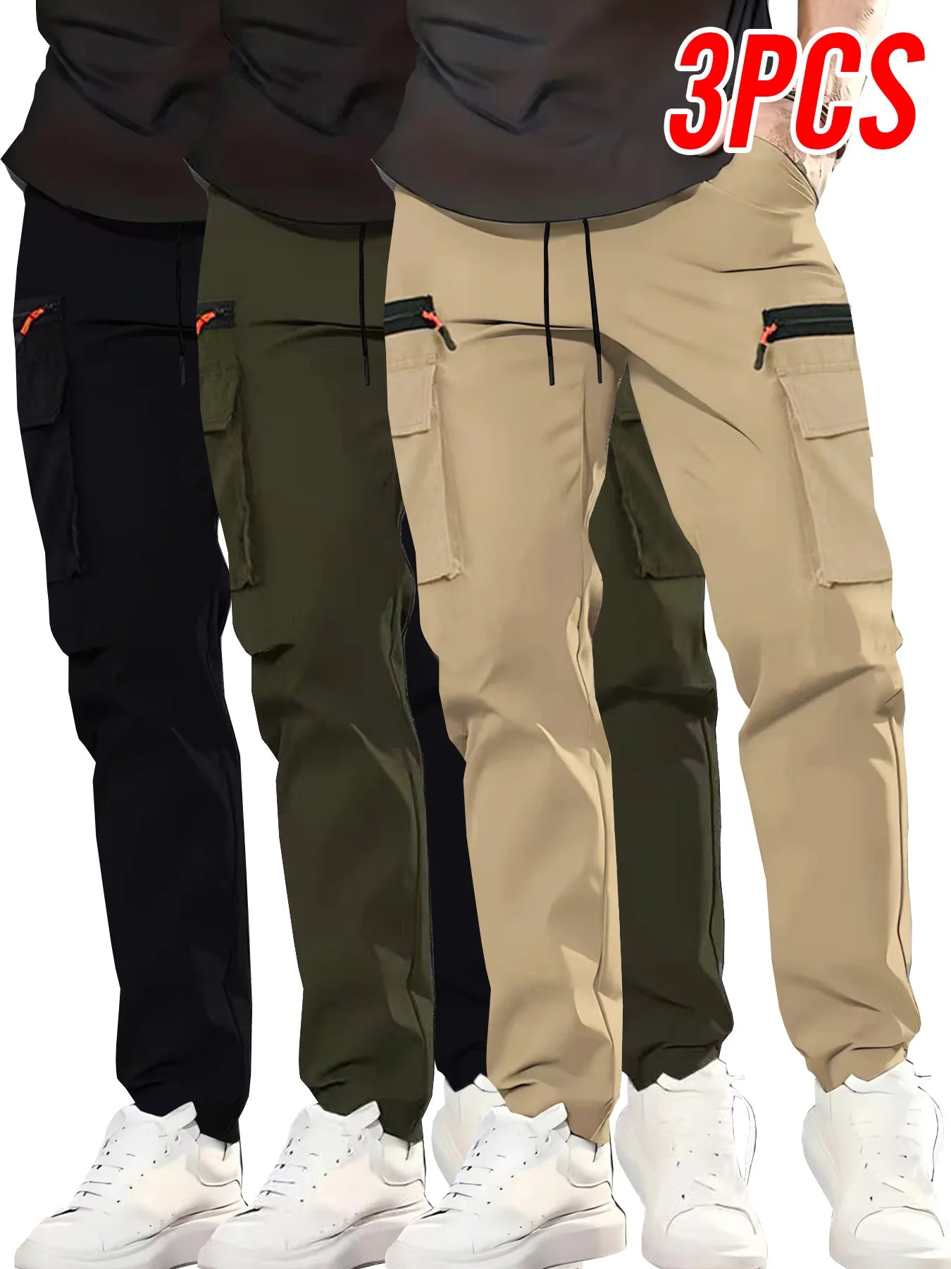 3-piece men's multi pocket work pants, spring and autumn casual sports pants, suitable for mountaineering, outdoor hiking, and travel