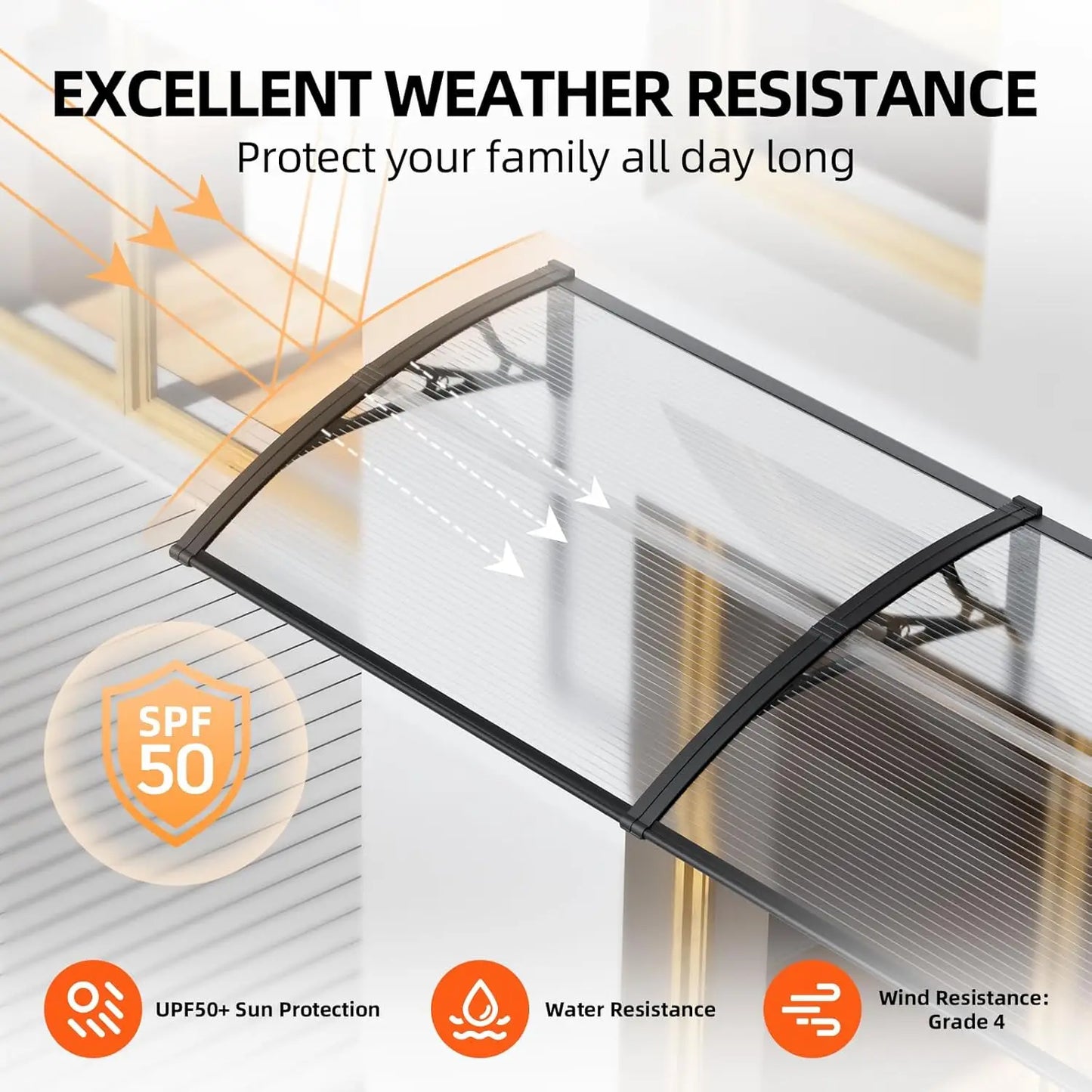 Awning Canopy for Door Window UV Rain Snow Sunlight Protection Polycarbonate Hollow Sheet Outdoor canopy Easy Install