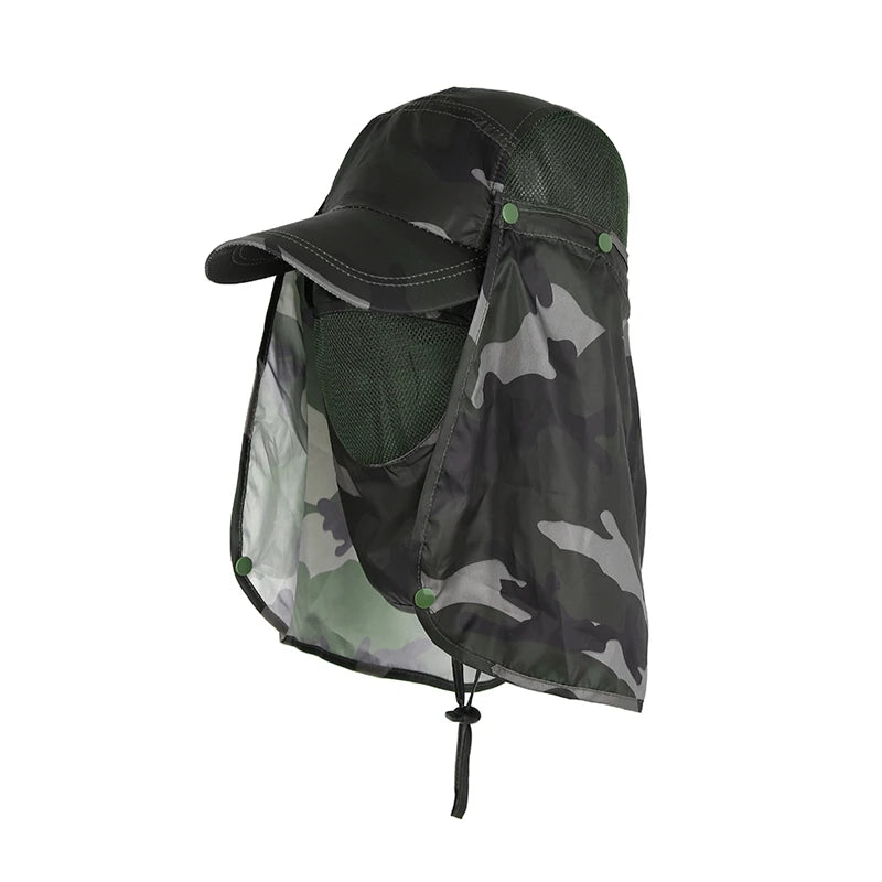 Men Summer Sun Hat Fishing Cap Women Neck Face Sunscreen Flap UV Protector Quick-Drying Removable Face Mask Ear Neck Cover Caps
