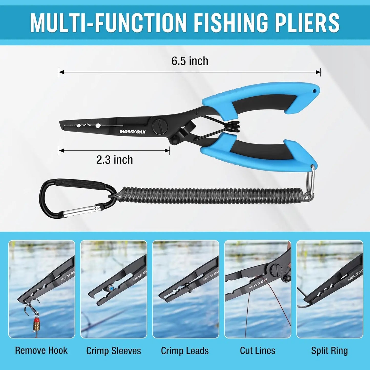Mossy Oak Fishing Tools Kit- Fishing Plier, Fish Lip Gripper, Multifunctional Fishing Hook Remover with Lanyards Sheath, Saltwater Resistant Fishing Accessories & Equipment, Fishing Gifts for Men