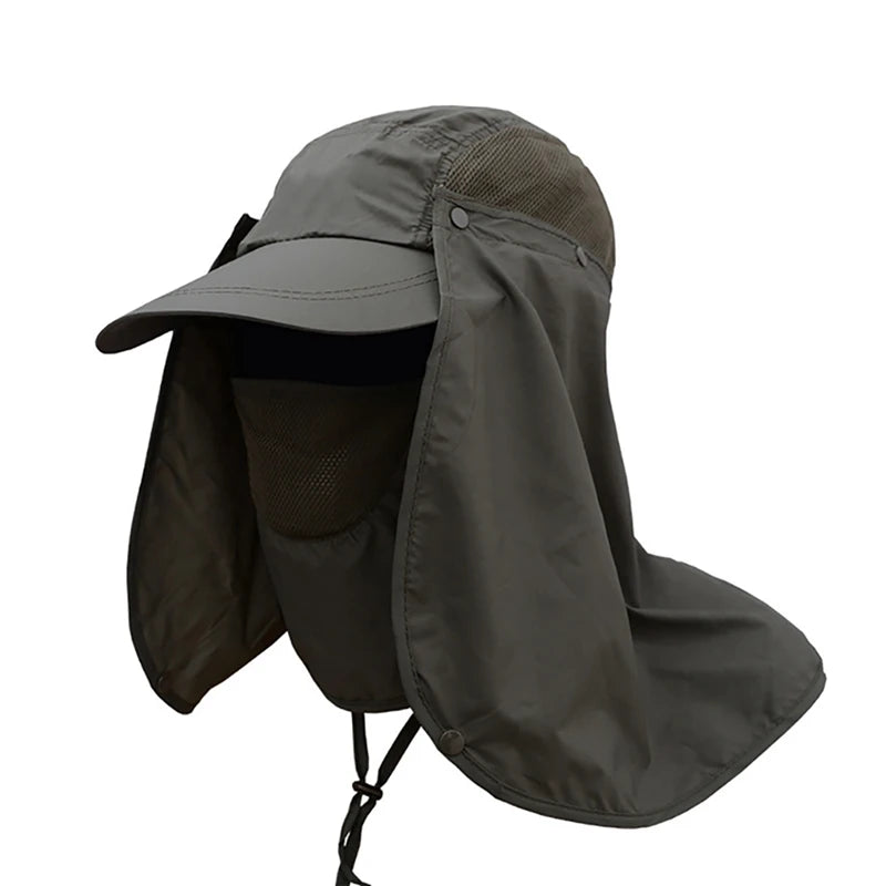 Men Summer Sun Hat Fishing Cap Women Neck Face Sunscreen Flap UV Protector Quick-Drying Removable Face Mask Ear Neck Cover Caps