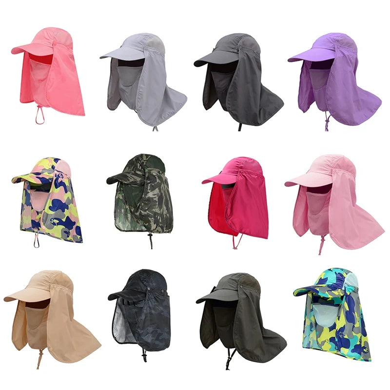 Men Summer Sun Hat Fishing Cap Women Neck Face Sunscreen Flap UV Protector Quick-Drying Removable Face Mask Ear Neck Cover Caps