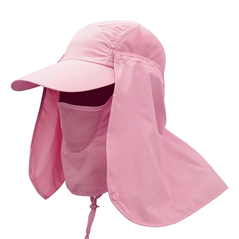 Men Summer Sun Hat Fishing Cap Women Neck Face Sunscreen Flap UV Protector Quick-Drying Removable Face Mask Ear Neck Cover Caps