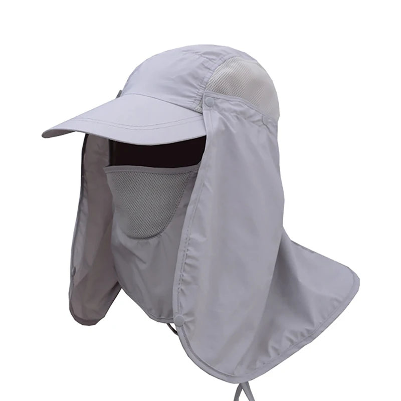 Men Summer Sun Hat Fishing Cap Women Neck Face Sunscreen Flap UV Protector Quick-Drying Removable Face Mask Ear Neck Cover Caps
