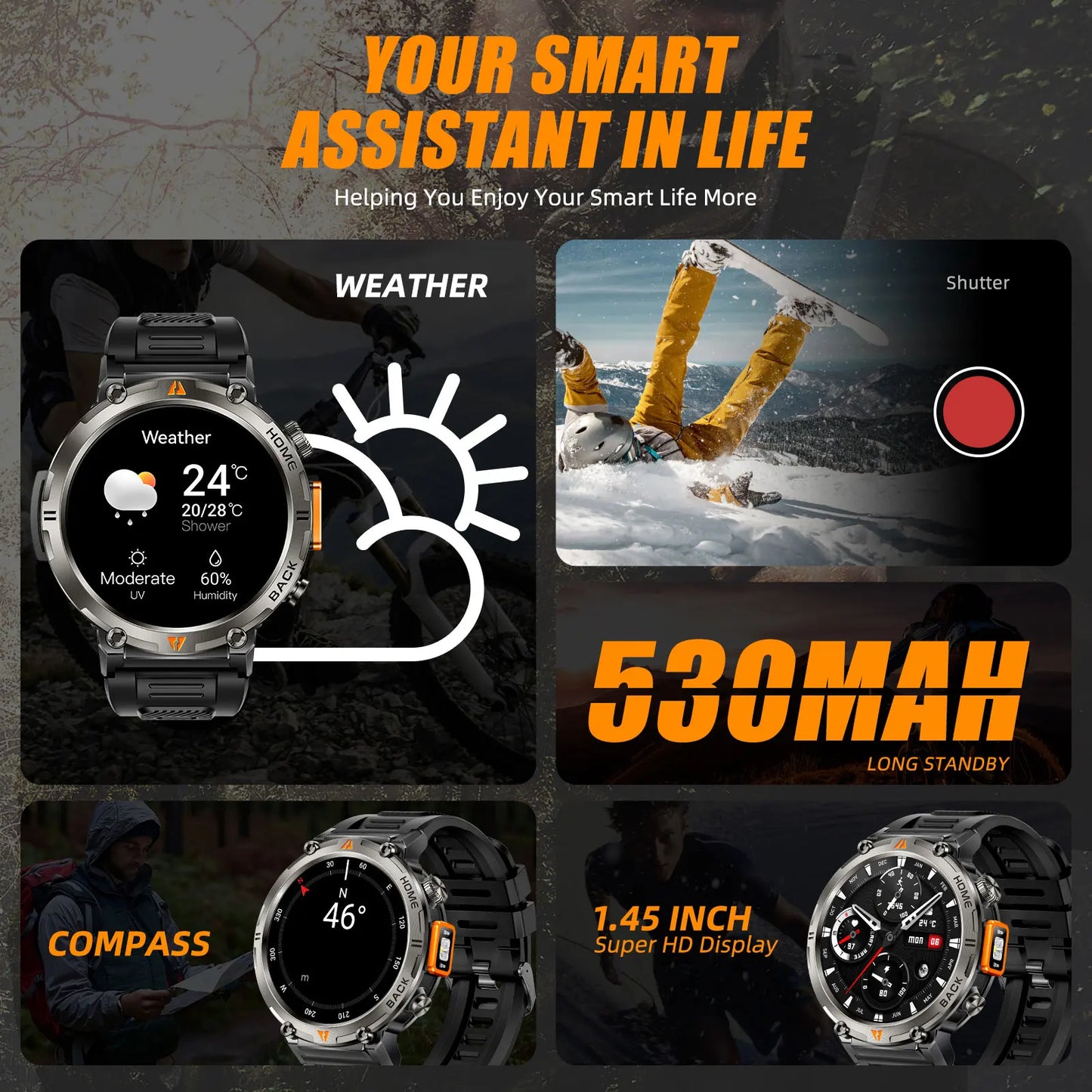 EIGIIS 2025 New Military GPS Smart Watches for Men with LED Flashlight  Activity Heart Rate Tracker Big Battery 3ATM Waterproof