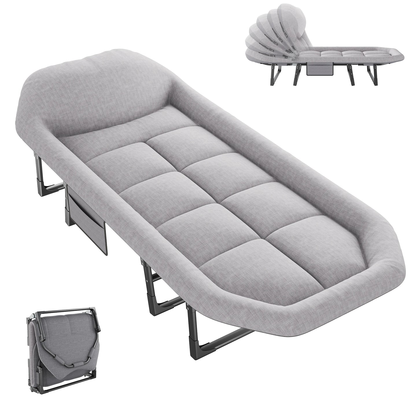 JHK Folding Camping Makeshift Bed with Mattress Lightweight Adjustable Camping Bed Supports 450 lbs Camping Cot with Carry Bag 6 Angle Camping Bed for Camp Outdoor