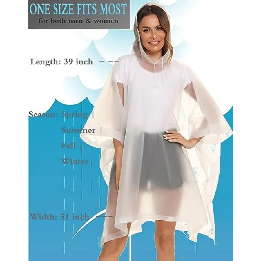 2 Pack Rain Ponchos for Adults Reusable - Raincoats Survival Emergency Heavy Duty Rain Coat with Drawstring Hood