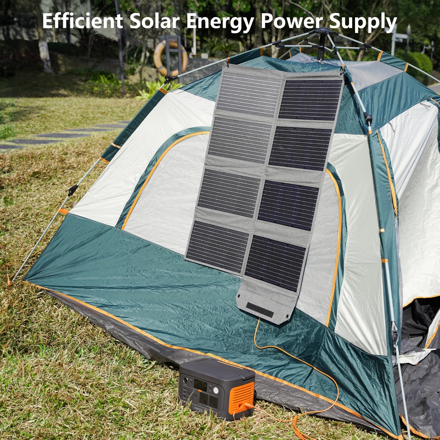 MHPOWOS 80W Foldable Solar Panel Portable Power Supply With 4 Ports (DC/USB-C/2xUSB-A) & 7-in-1 Connector for Emergency Backup