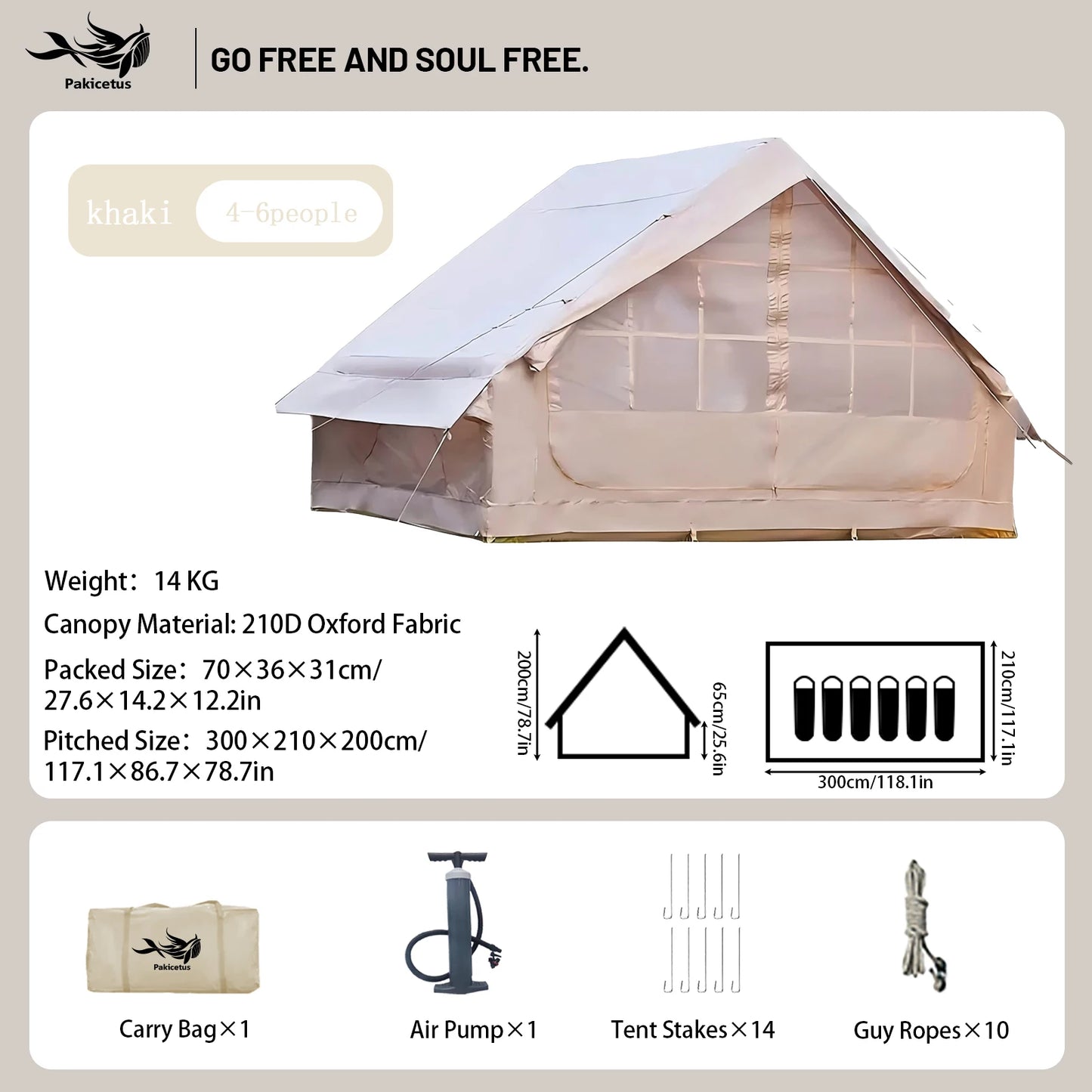 PAKICETUS Large Inflatable Camping Tent with Skylight, Quick Air-Flow & Breathable Mesh Design, Summer Glamping Hot Tents for Ca