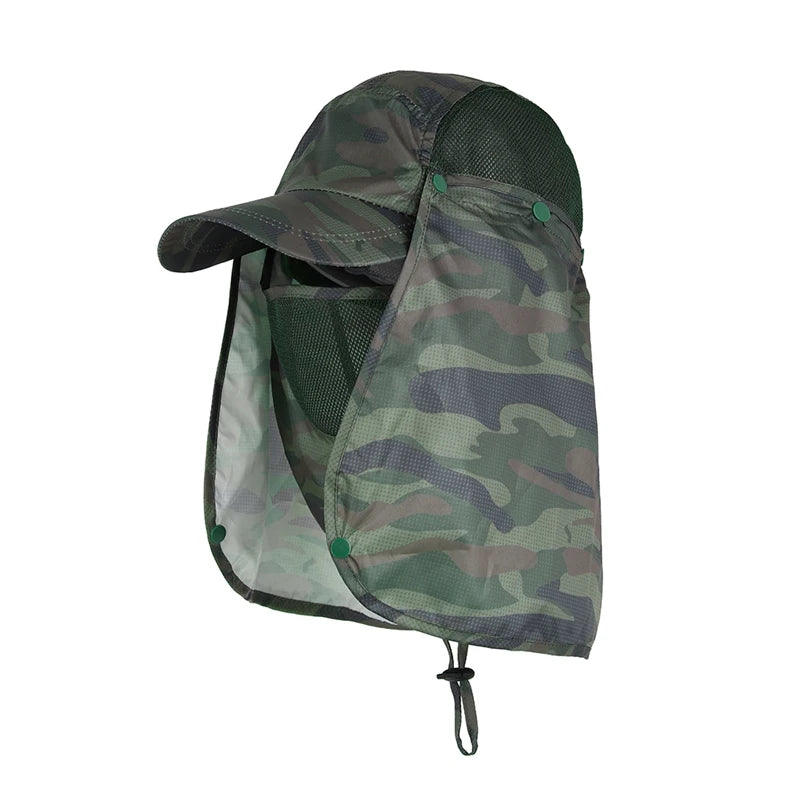 Men Summer Sun Hat Fishing Cap Women Neck Face Sunscreen Flap UV Protector Quick-Drying Removable Face Mask Ear Neck Cover Caps