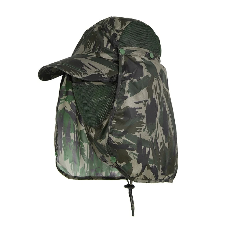 Men Summer Sun Hat Fishing Cap Women Neck Face Sunscreen Flap UV Protector Quick-Drying Removable Face Mask Ear Neck Cover Caps