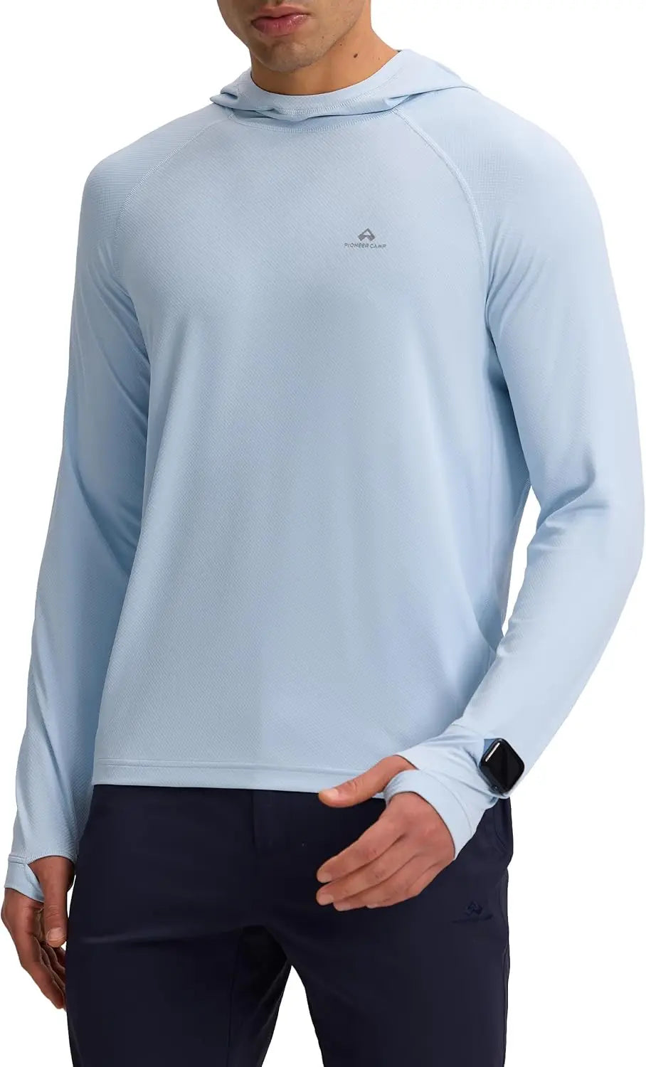 Pioneer Camp Men's UPF 50+ Sun Hoodie Shirt Long Sleeve Quick Dry Rash Guard Thumb Holes Watch Window Fishing Hiking Golf