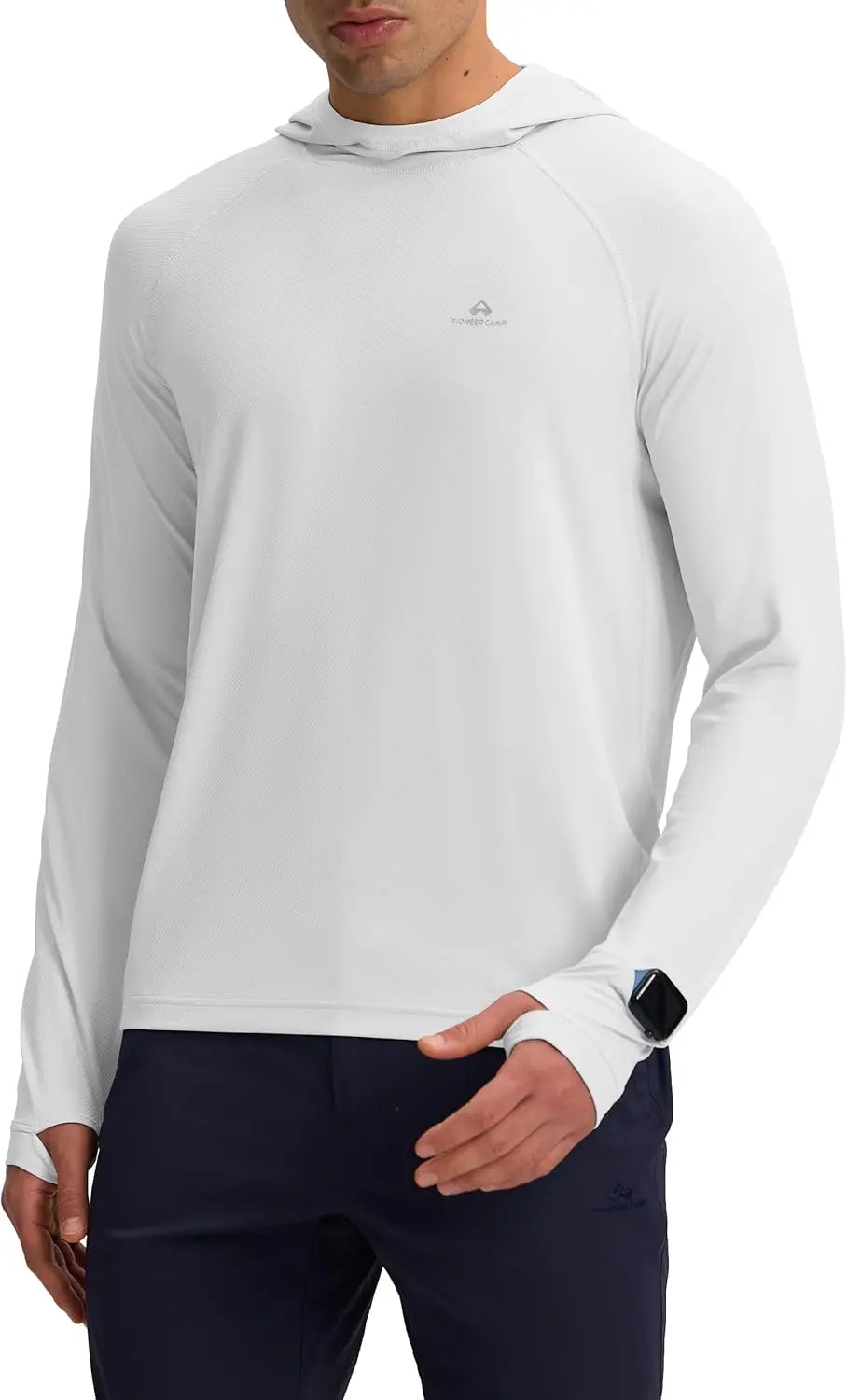Pioneer Camp Men's UPF 50+ Sun Hoodie Shirt Long Sleeve Quick Dry Rash Guard Thumb Holes Watch Window Fishing Hiking Golf