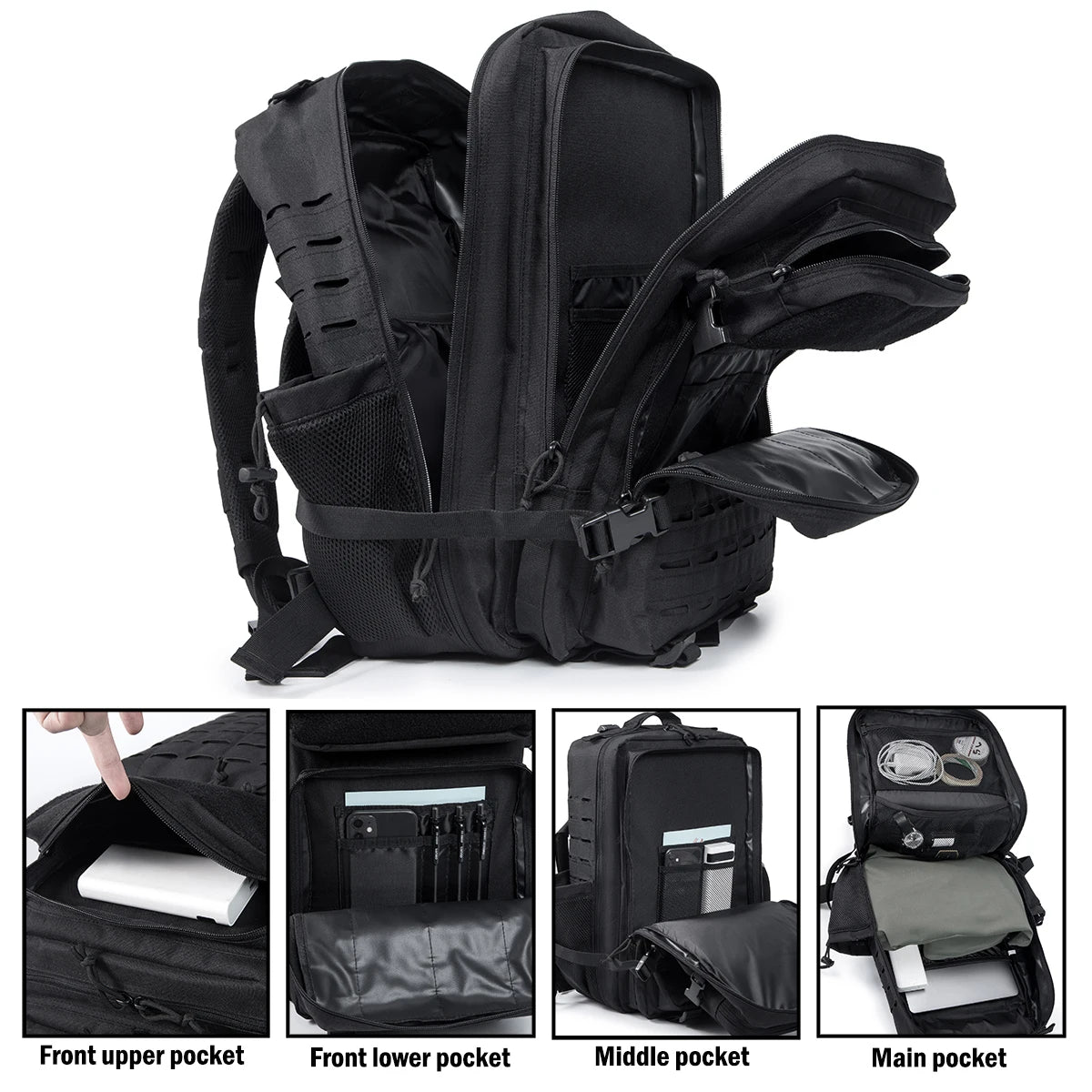 45L Men's and Women's Tactical Backpack Outdoor Camping Equipment Backpack Hiking Backpack Travel Backpack with Double Cup Holde