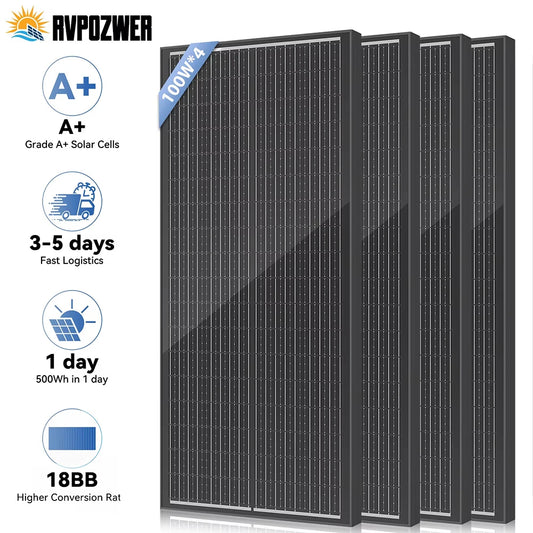 RVPOZWER 100W Solar Panels 18BB N-Type Monocrystalline Solar Cell Household Outdoor Camping 25.2% High-Efficiency PV Power