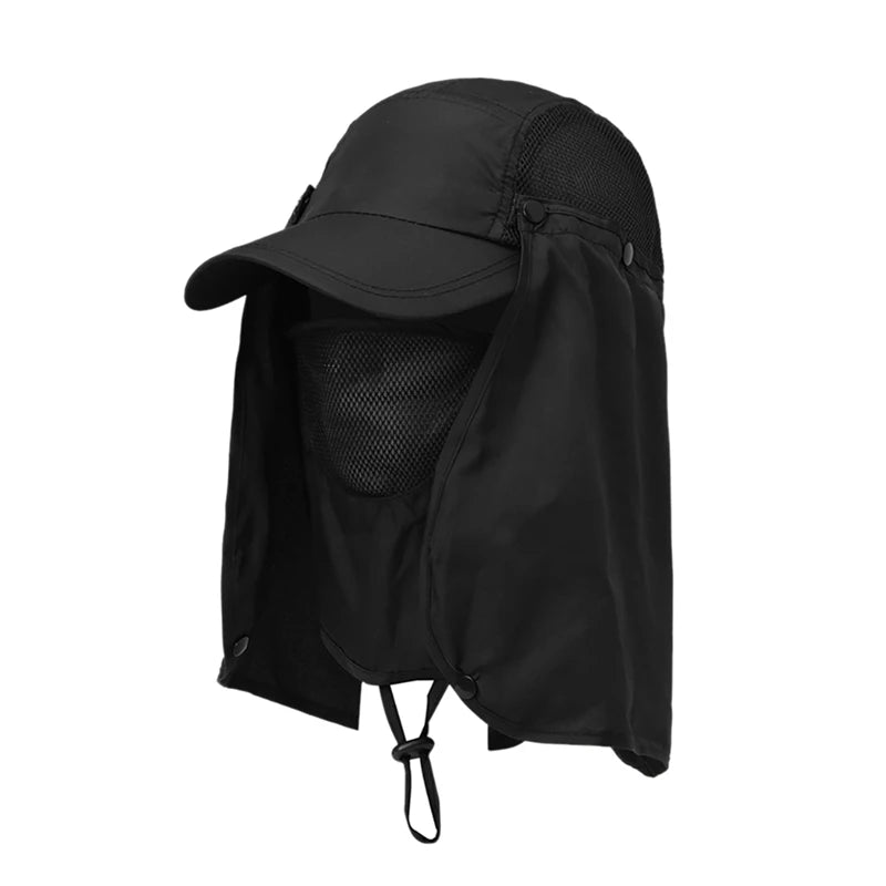 Men Summer Sun Hat Fishing Cap Women Neck Face Sunscreen Flap UV Protector Quick-Drying Removable Face Mask Ear Neck Cover Caps