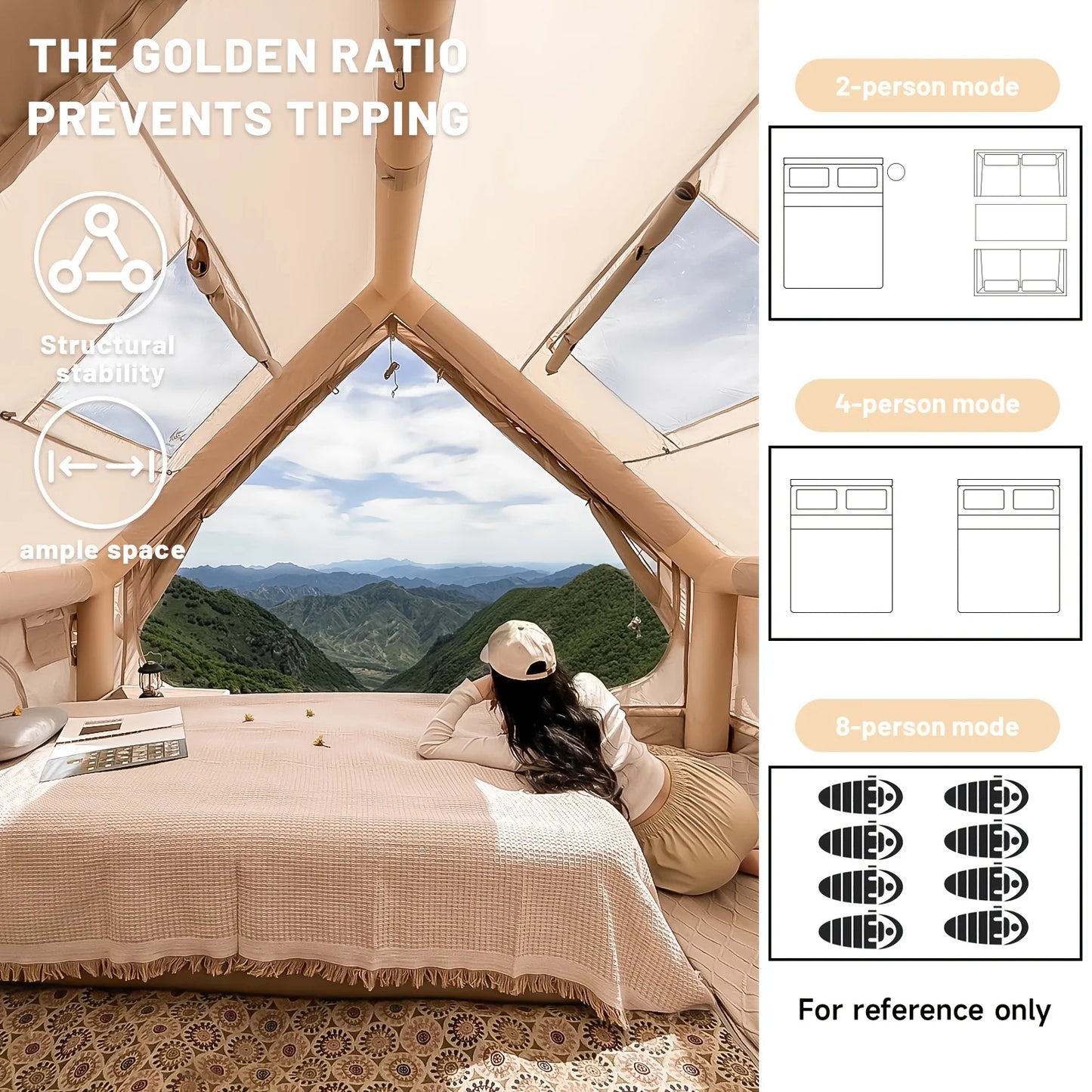 PAKICETUS Large Inflatable Camping Tent with Skylight, Quick Air-Flow & Breathable Mesh Design, Summer Glamping Hot Tents for Ca