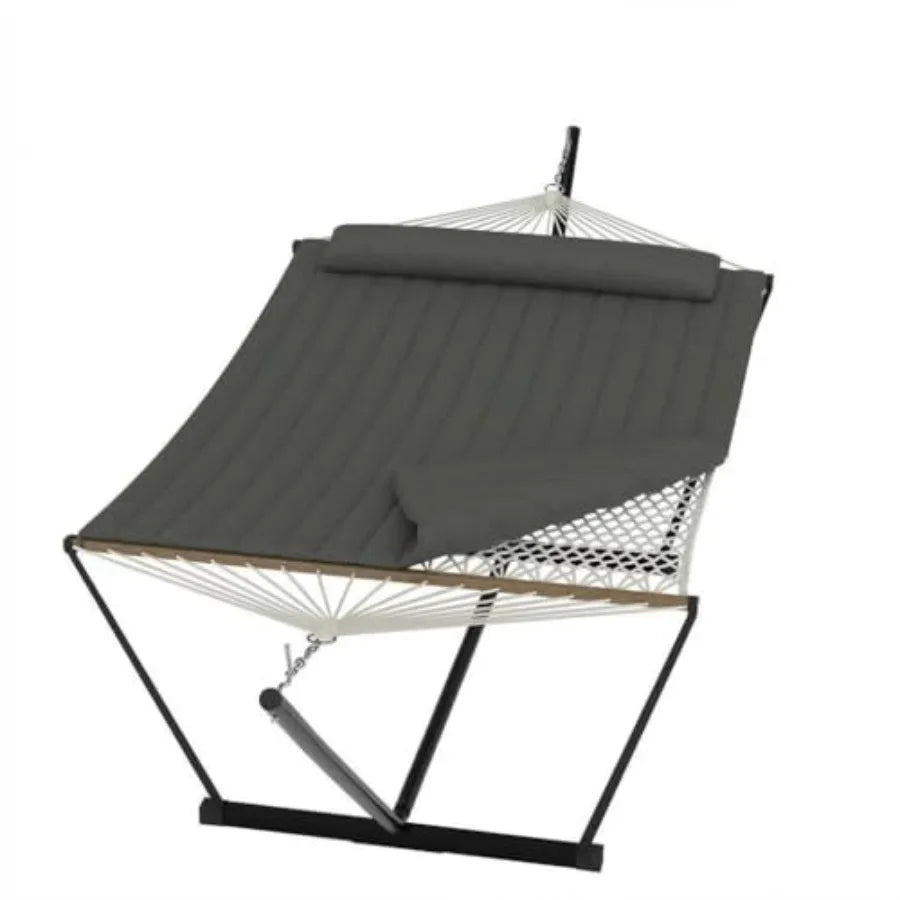 2 Person Portable Double Hammock for Outdoor with Pillow, Heavy Duty Portable Hammock with Adjustable Steel Stand for Patio, Ga