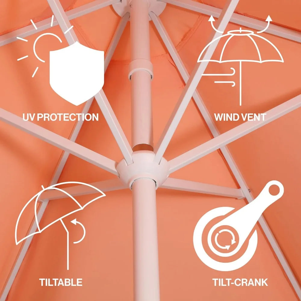 UMB1001J Collins 9 ft. Classic Cottage Fringe Tassel Market Patio Umbrella with Auto-Tilt Crank, Wind Vent and UV Protection in