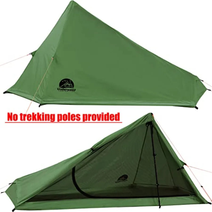 1 Person Trekking Pole Tent for Backpacking - Ultralight Backpacking Tent, Waterproof Hiking Tent for Camping, Lightweight Camp