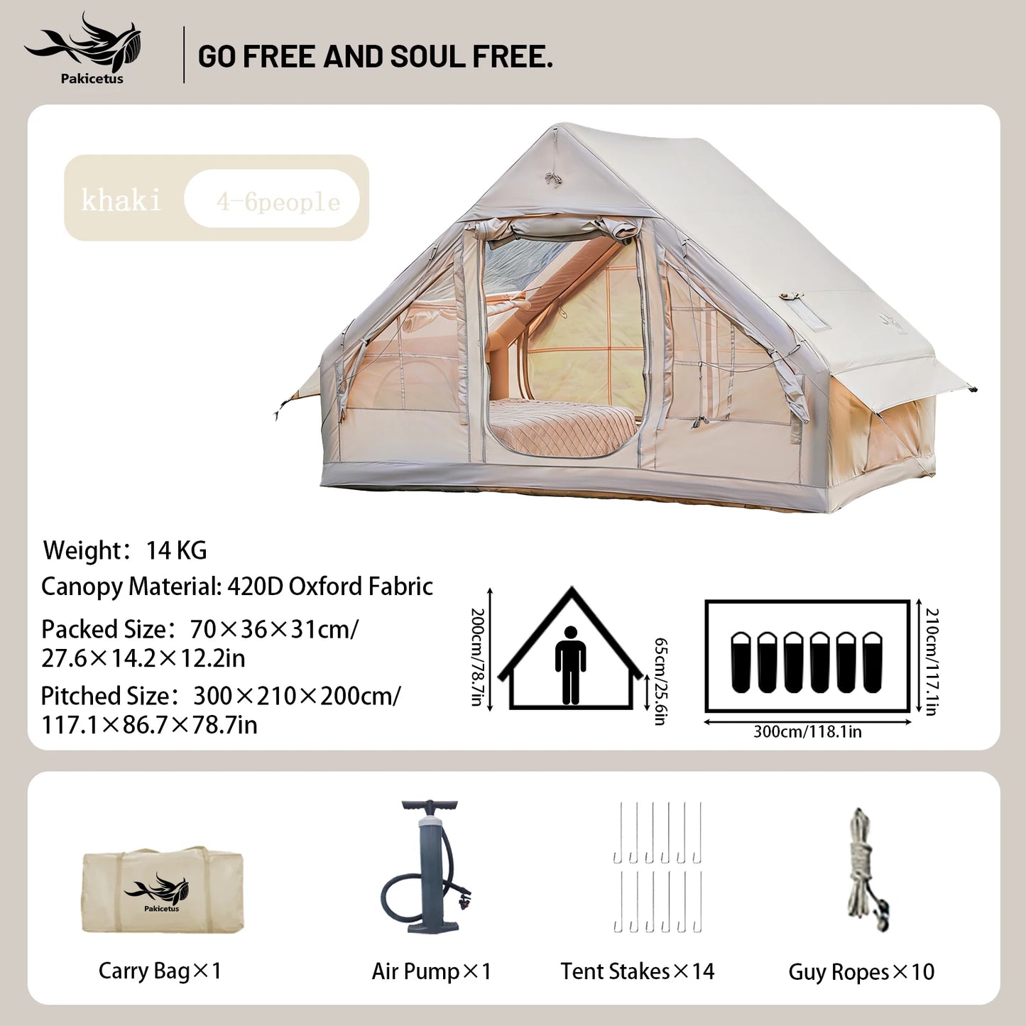 PAKICETUS Large Inflatable Camping Tent with Skylight, Quick Air-Flow & Breathable Mesh Design, Summer Glamping Hot Tents for Ca