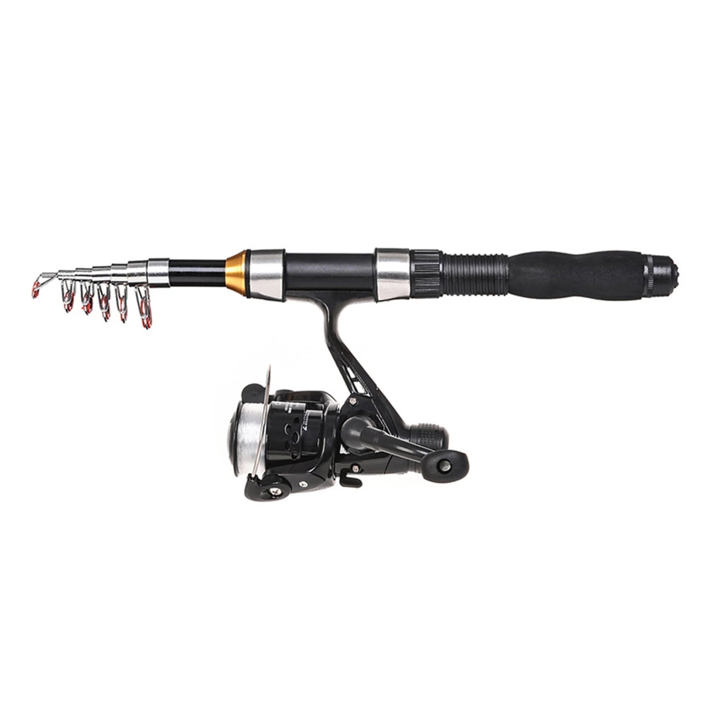 US Fishing Rod Reel Combo Full Kit 1.5m Telescopic Fishing Rod Spinning Reel Set with Hook Soft Lures Barrel Swivels Storage Bag