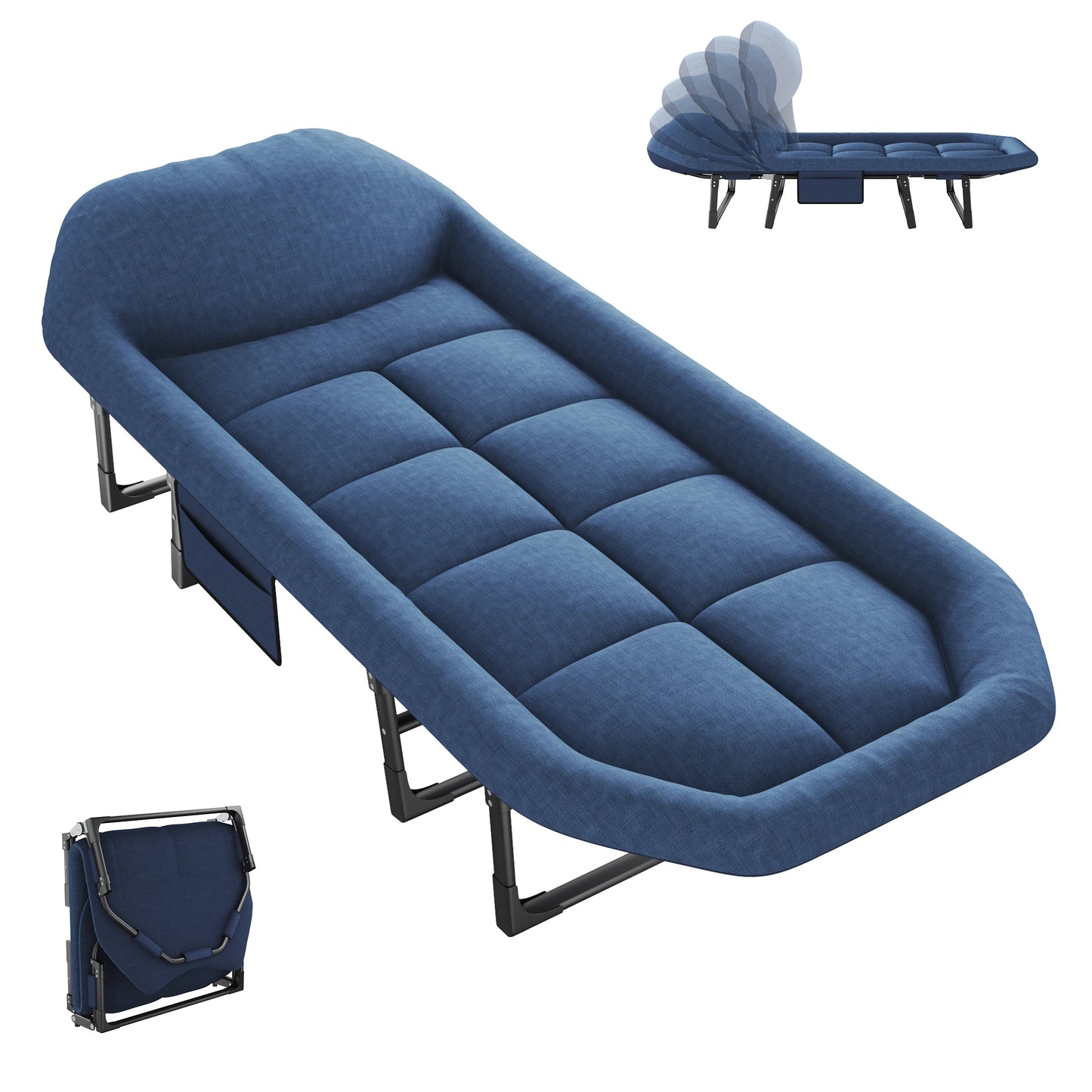 JHK Folding Camping Makeshift Bed with Mattress Lightweight Adjustable Camping Bed Supports 450 lbs Camping Cot with Carry Bag 6 Angle Camping Bed for Camp Outdoor