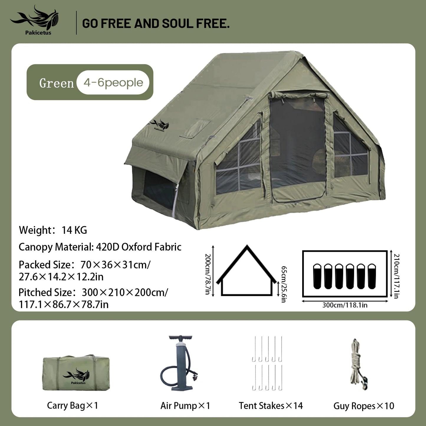 PAKICETUS Large Inflatable Camping Tent with Skylight, Quick Air-Flow & Breathable Mesh Design, Summer Glamping Hot Tents for Ca